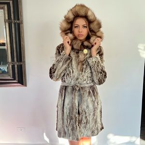 Mink fur coat with fox hood, lightweight, super warm, size M.
